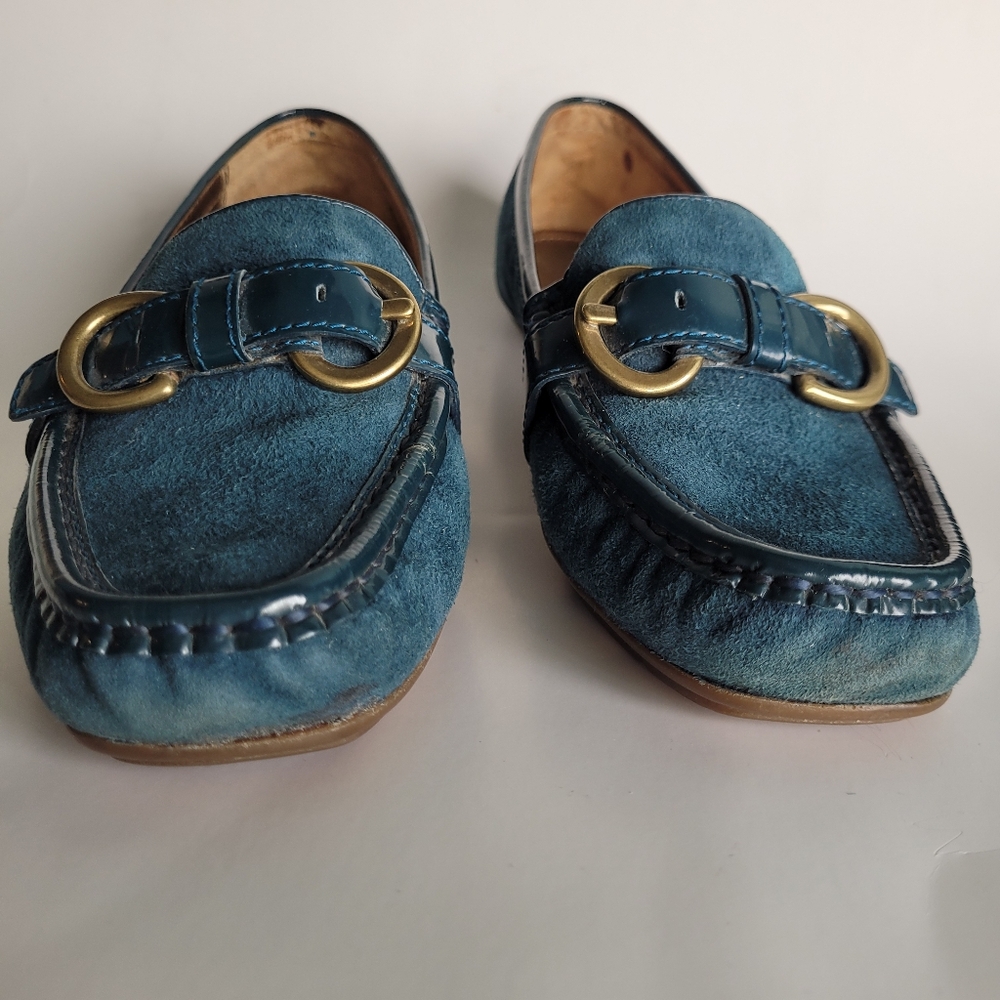 Women's Teal Suede Loafers with Buckle Accent - Picture 11 of 13